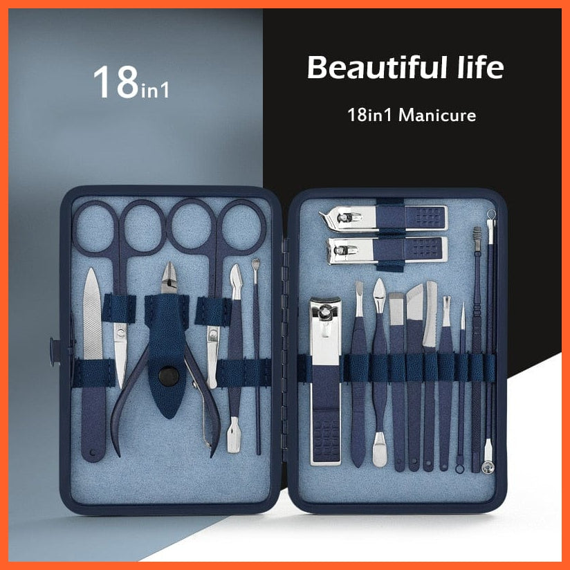 whatagift.com.au 18in1 Stainless Steel Pedicure Manicure Set | Nail Clippers Cutter Tools Kits Travel Case | Travel kit