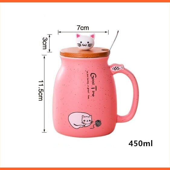 whatagift.com.au 450ml Cartoon Ceramics Cat Mug With Lid and Spoon | Animal Printed Coffee Tea Mugs