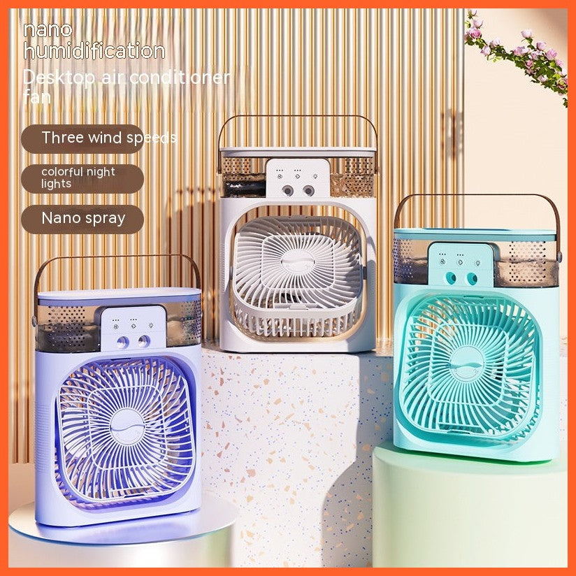 New Charging Version 3 In 1 Air Humidifier Cooling Fan Led Night Light Water Mist Humidification Fan Spray Electric Fan