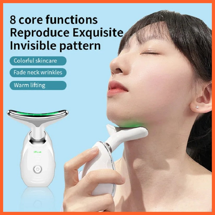 Neck Face Beauty Device Colorful Led Photon Therapy Skin Tighten Reduce Double Chin Anti Wrinkle Remove Lifting Massager