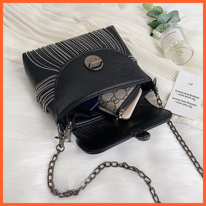 Handbag Women'S Rivet Tassel Shoulder Crossbody Chain Bag