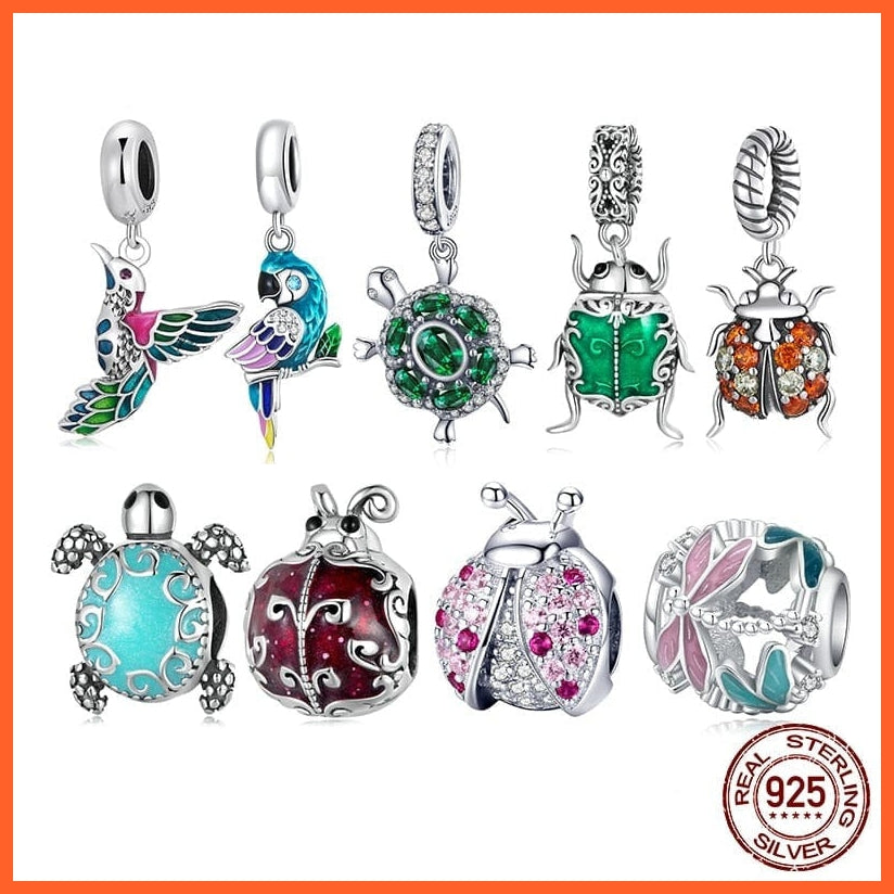 whatagift.com.au 925 Sterling Silver Ladybug Turtle Birds Bug Pendant Animal Charms Collection