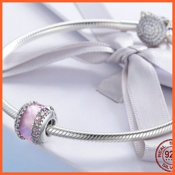 whatagift.com.au 925 Sterling Silver Romantic Flower Pave Pink fit Charm Bracelet & Bangles