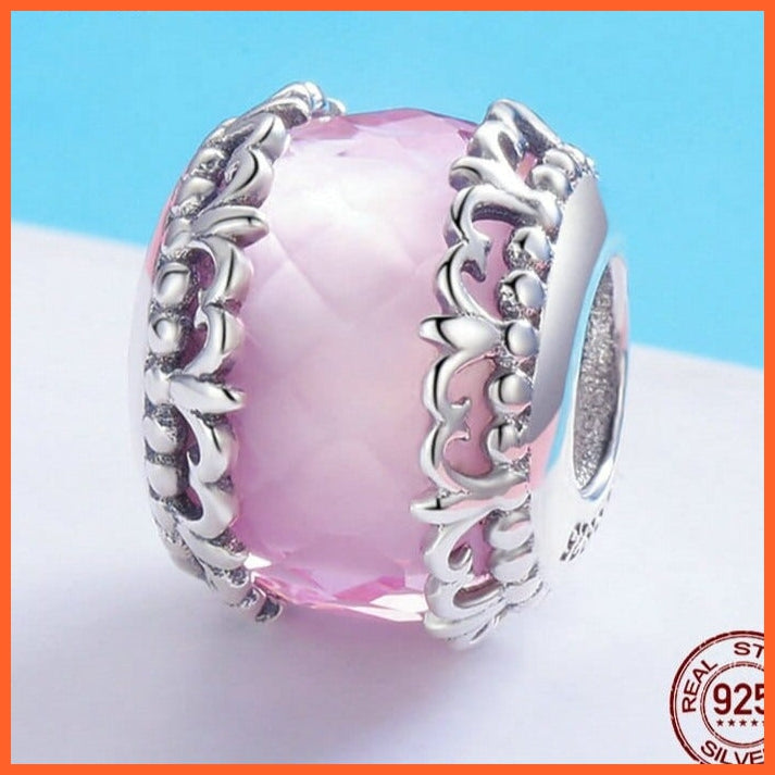 whatagift.com.au 925 Sterling Silver Romantic Flower Pave Pink fit Charm Bracelet & Bangles