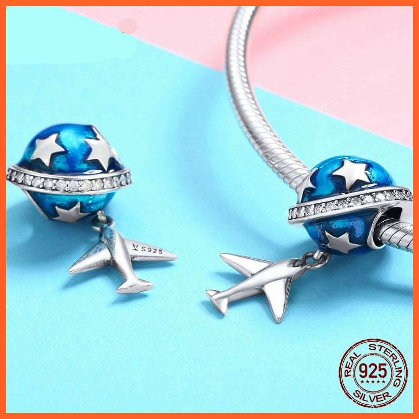 whatagift.com.au 925 Sterling Silver Sparkling Star And Plane Dream Blue Enamel Charms