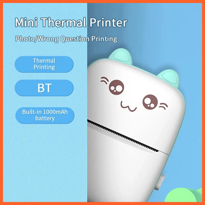 Portable Thermal Printer Mini Wireless Bt 203Dpi Photo Label Memo | Usb Cable Portable Printer