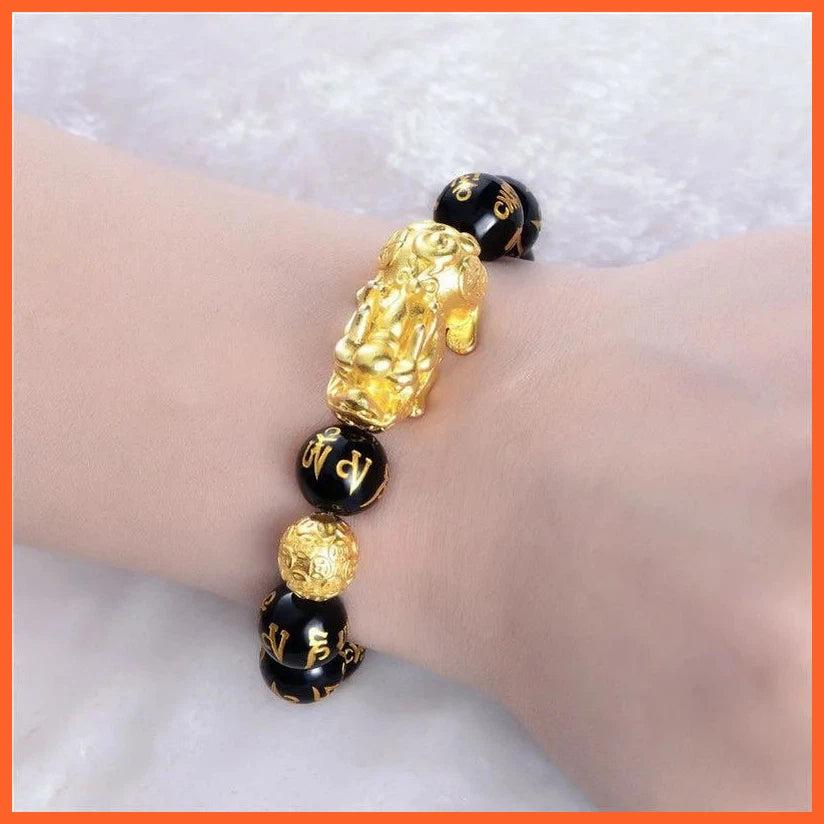 Stone Beads Bracelet | Wristband Gold Color| Wealth Good Luck Unisex Bracelet