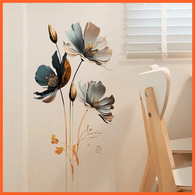 3D Lotus Retro Vinyl Pvc Wall Stickers Flower Living Room Bedroom Wall Decoration Aesthetic Wallpaper