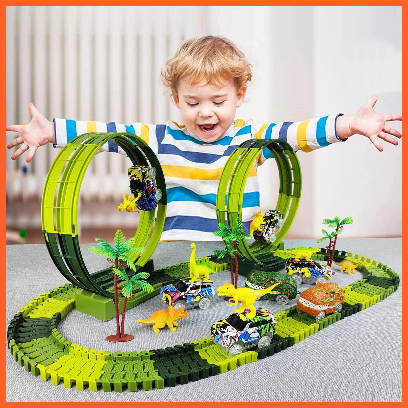 Magic Climbing Electric Dinosaur Car Railway Track Toy | Car Set Bend Flexible Race Track Flash Light High Quality Toy For Kid