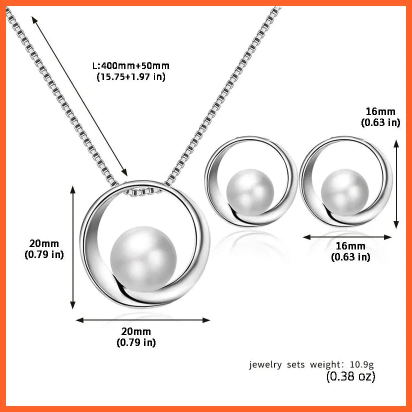 Inlaid Artificial Pearl Pendant Necklace And Earrings With Hollow Circular Bride Jewelry Set