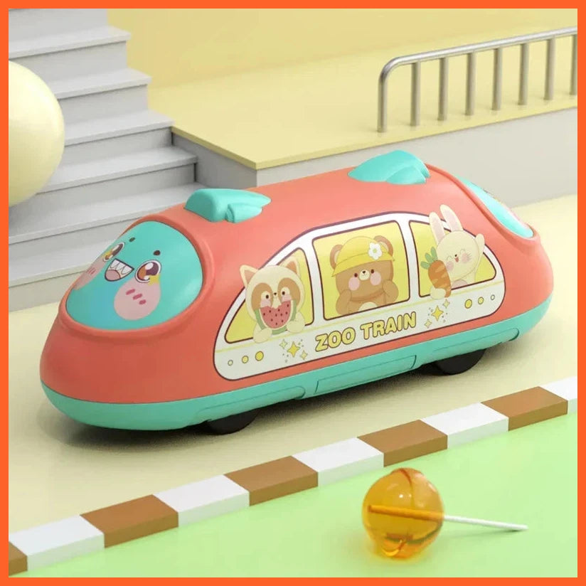 Rebound High Speed Rail Cartoon Subway Forward And Backward  Pull Back Vehicle Dinosaur Car Toy For Children