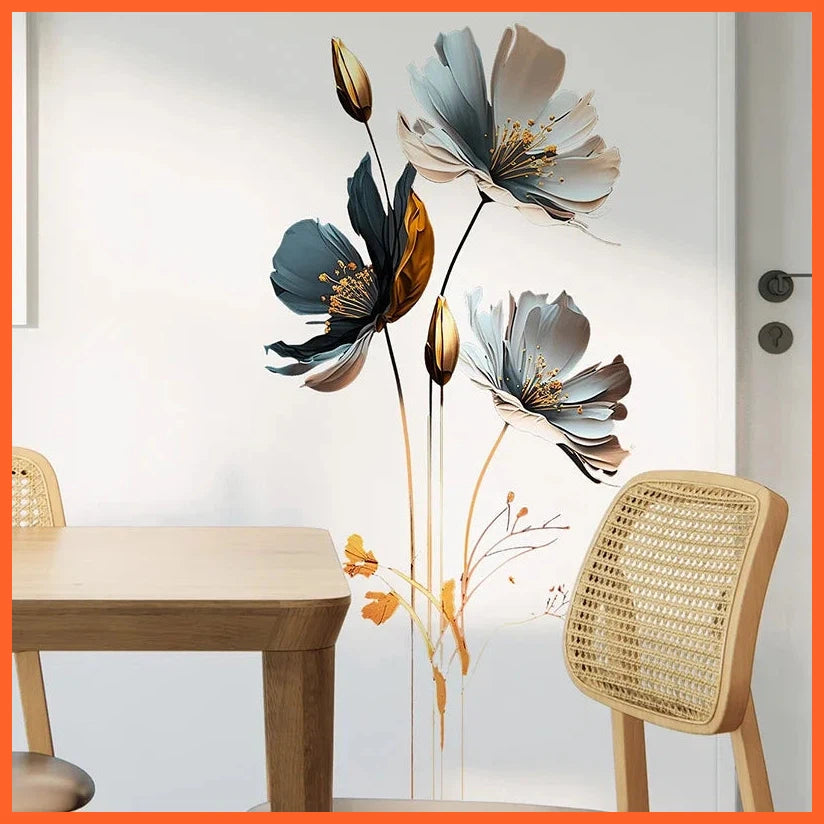 3D Lotus Retro Vinyl Pvc Wall Stickers Flower Living Room Bedroom Wall Decoration Aesthetic Wallpaper