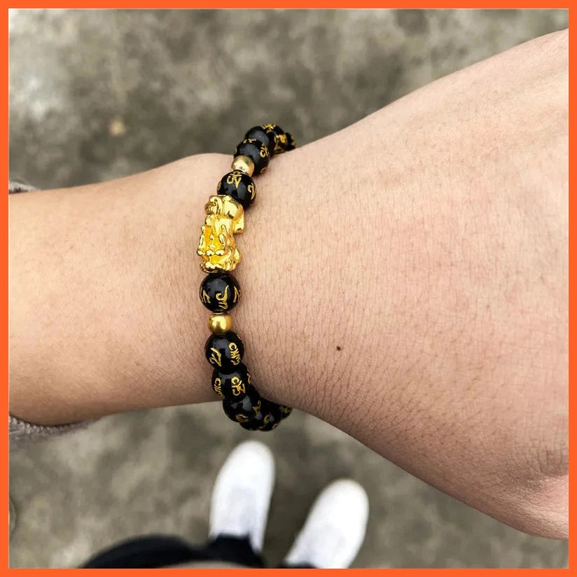 Bracelet Natural Obsidian Stone Beads Bracelets For Women Men Wealth Good Luck Buddha Unisex Wristband Jewelry