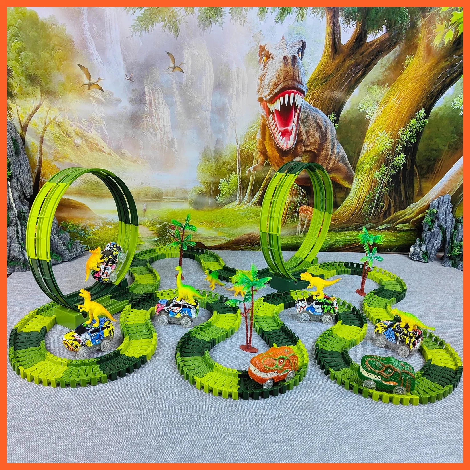 Magic Climbing Electric Dinosaur Car Railway Track Toy | Car Set Bend Flexible Race Track Flash Light High Quality Toy For Kid