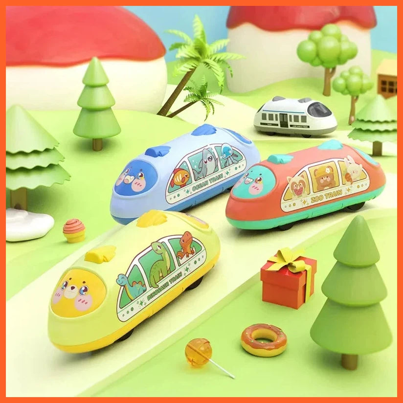 Rebound High Speed Rail Cartoon Subway Forward And Backward  Pull Back Vehicle Dinosaur Car Toy For Children