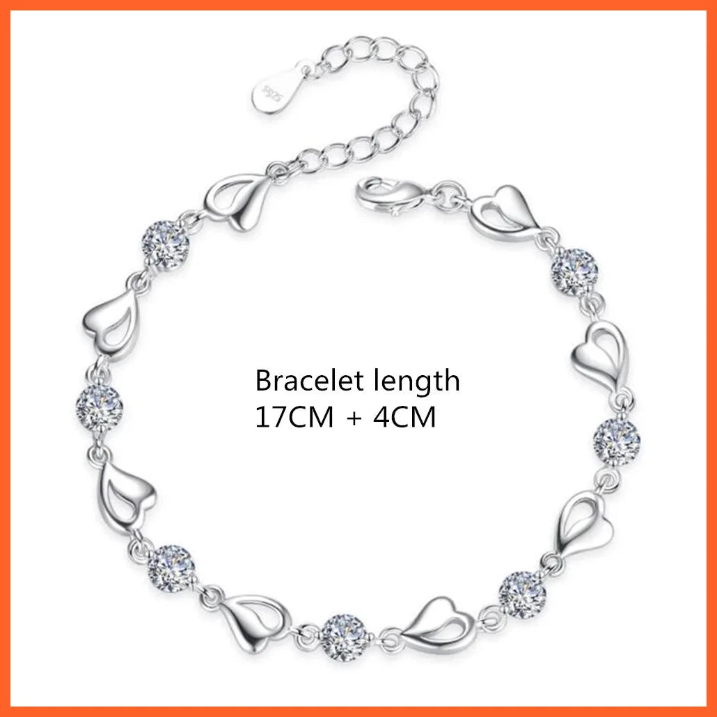 925 Sterling Silver Bracelet | Retro Heart Wedding Shaped Cubic Zirconia Length