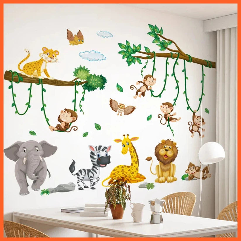 1 Piece Baby Room Decoration Wall Sticker Background Wall Forest Cartoon Animal World Children'S Room Decoration