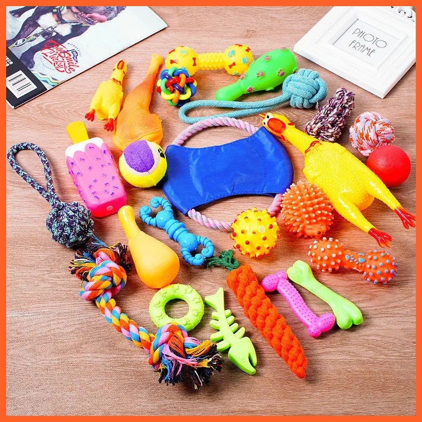 Dog Toys Pet Ball Bone Rope Squeaky Plush Toys Kit Puppy Interactive Molar Chewing Toy For Small Large Dogs