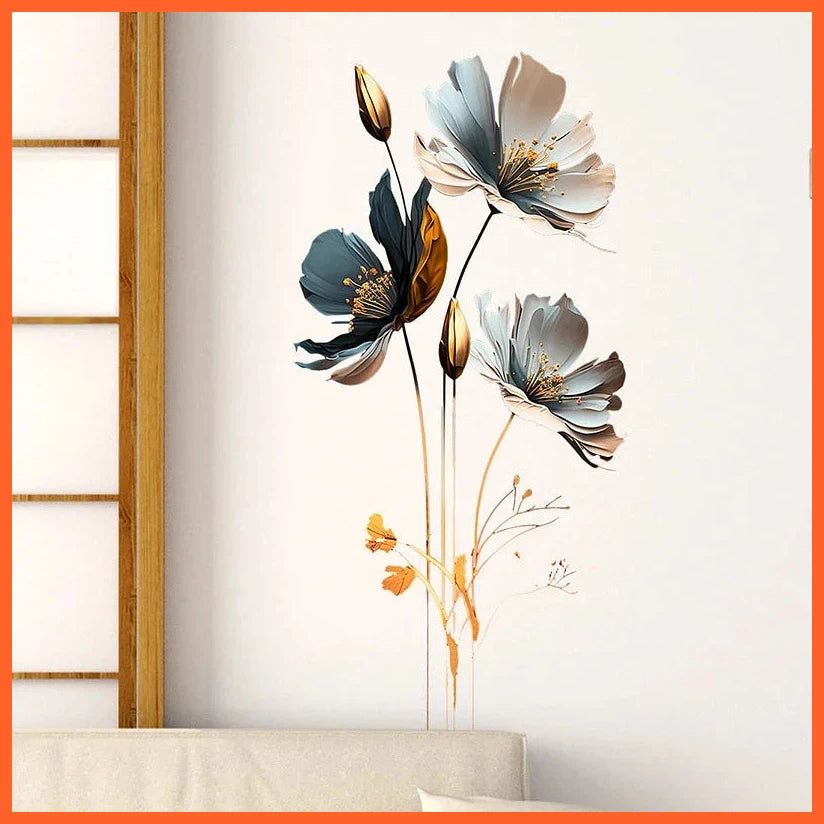 3D Lotus Retro Vinyl Pvc Wall Stickers Flower Living Room Bedroom Wall Decoration Aesthetic Wallpaper