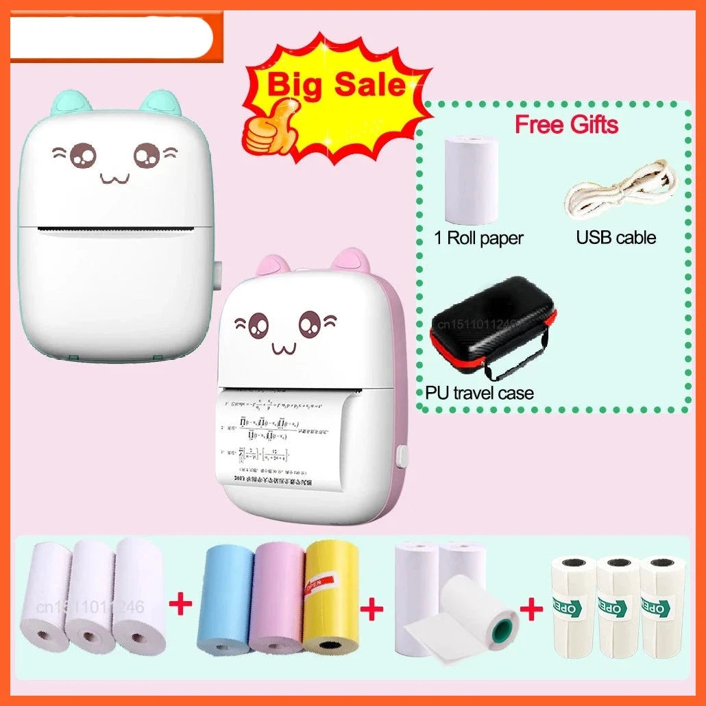 Portable Thermal Printer Mini Wireless Bt 203Dpi Photo Label Memo | Usb Cable Portable Printer