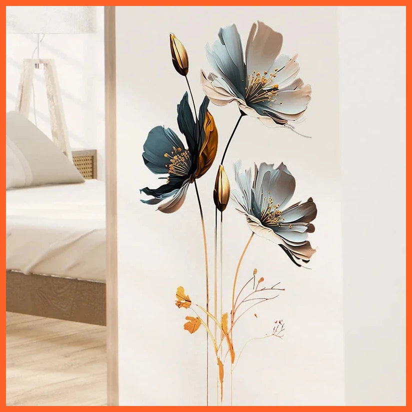 3D Lotus Retro Vinyl Pvc Wall Stickers Flower Living Room Bedroom Wall Decoration Aesthetic Wallpaper