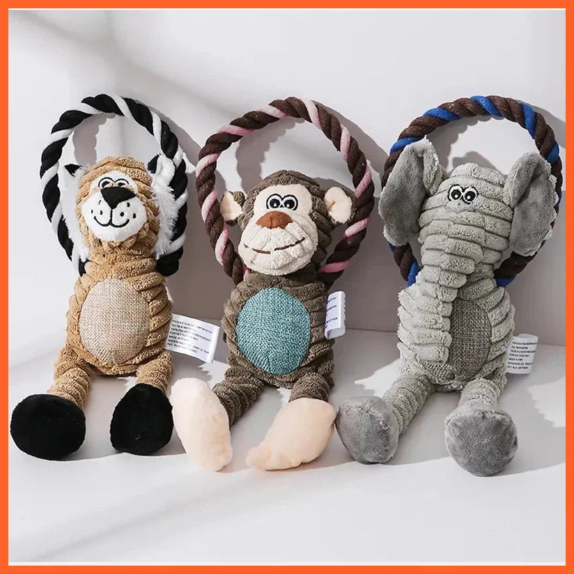 Dog Plush Toys Pet Squeaky Animal Toy Dog Bite-Resistant Clean Teeth Chew Toy Pet Supplies Interactive Toys Lion Elephant Monkey