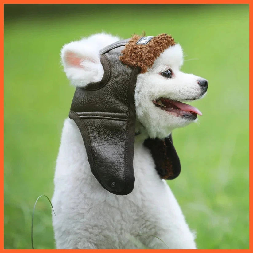 Warm Dog Pilot Hat Leather Pet Dog Cap For Large Puppy Dogs Hats Funny Cosplay Pet Dog Hat Christmas Gift For Dog