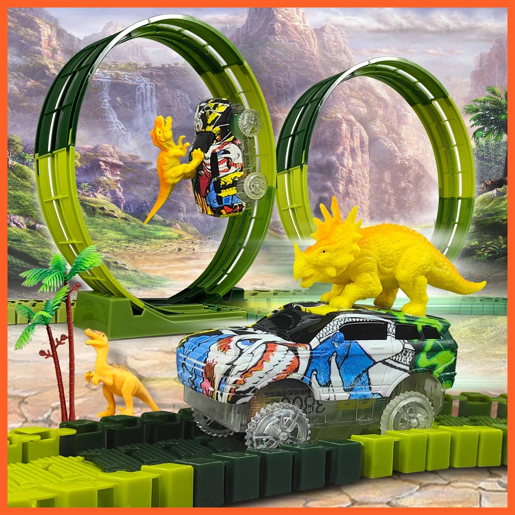 Magic Climbing Electric Dinosaur Car Railway Track Toy | Car Set Bend Flexible Race Track Flash Light High Quality Toy For Kid