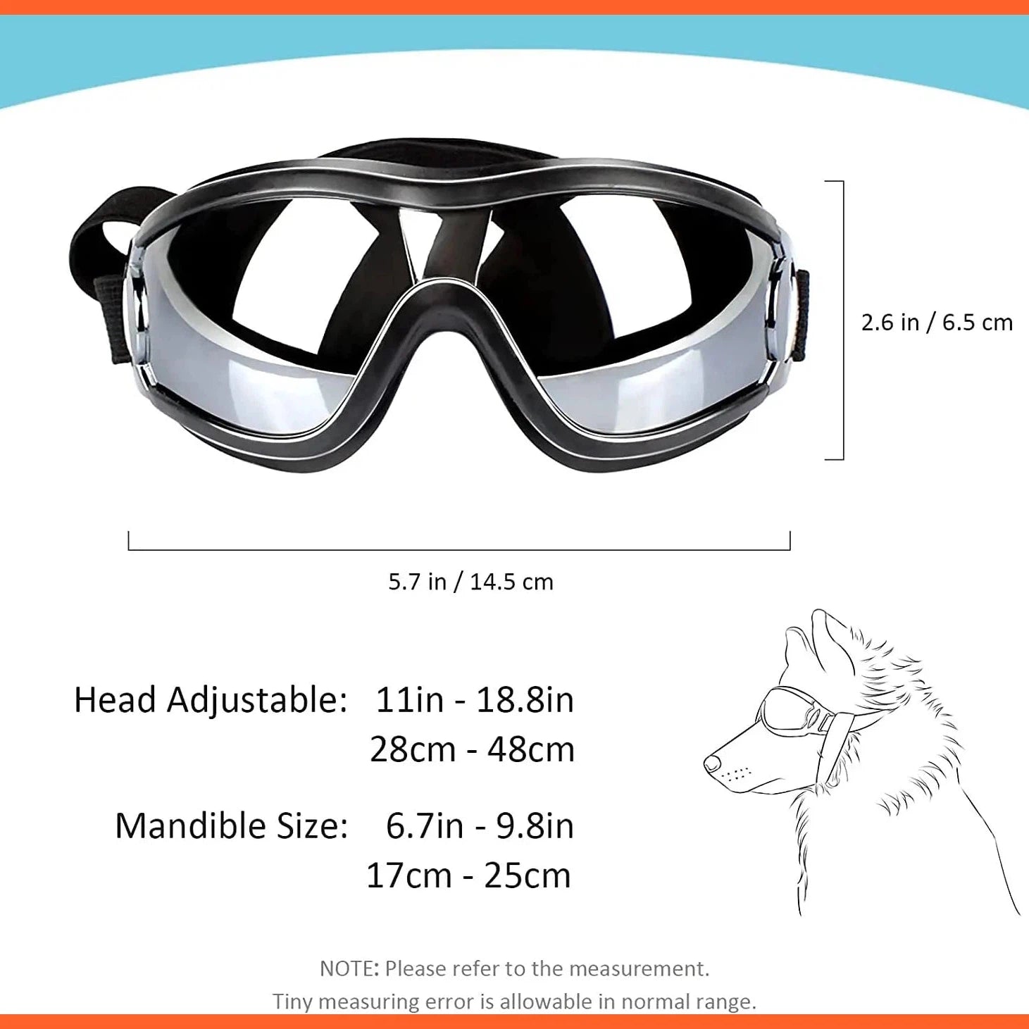 Dog Sunglasses Dog Goggles Adjustable Strap For Travel Skiing And Anti-Fog Dog Snow Goggles Pet Goggles For Medium To Large Dog