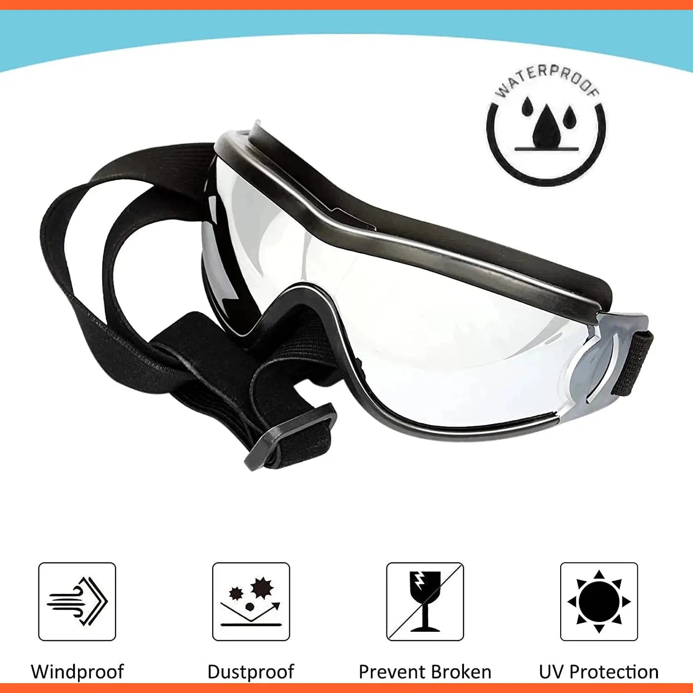 Dog Sunglasses Dog Goggles Adjustable Strap For Travel Skiing And Anti-Fog Dog Snow Goggles Pet Goggles For Medium To Large Dog