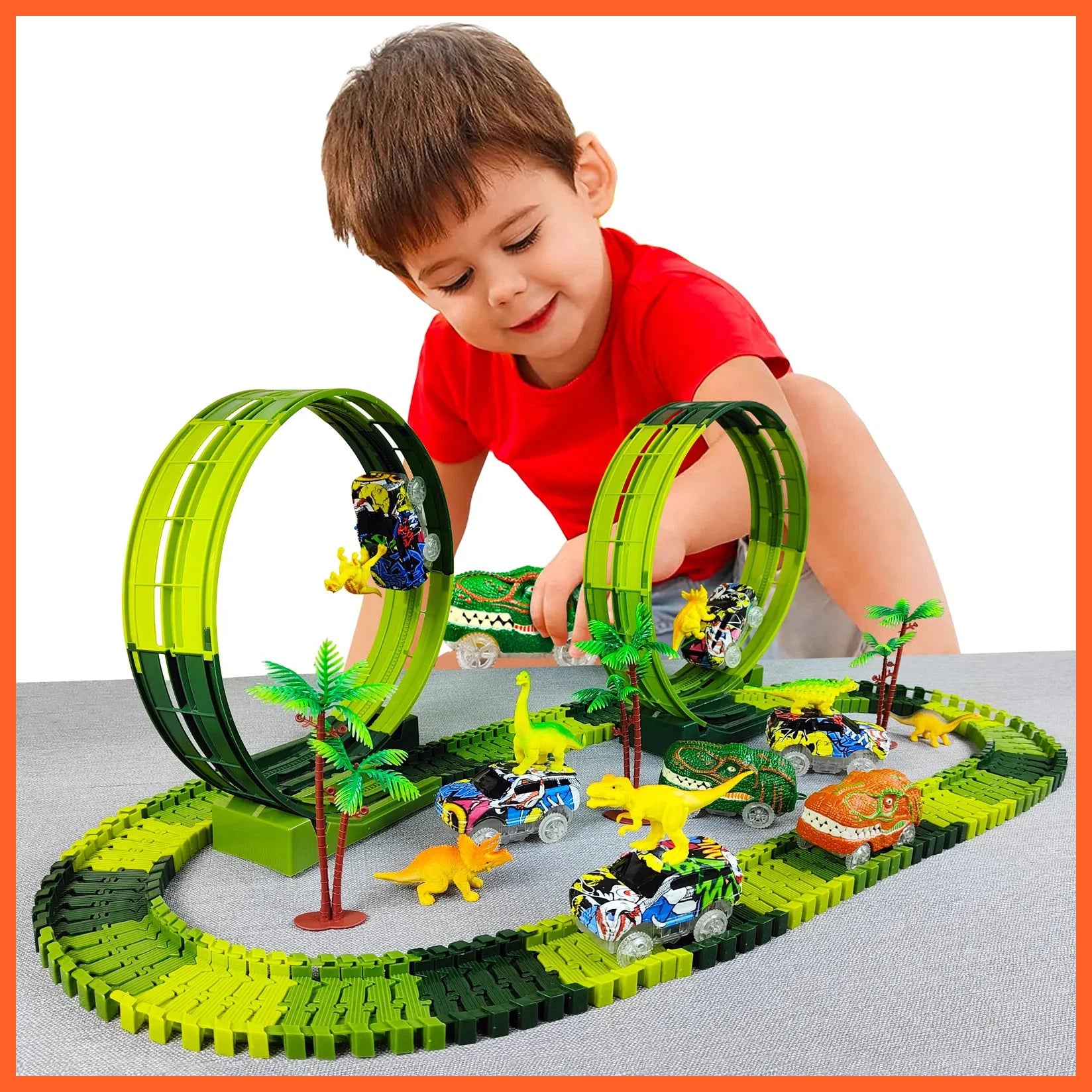 Magic Climbing Electric Dinosaur Car Railway Track Toy | Car Set Bend Flexible Race Track Flash Light High Quality Toy For Kid