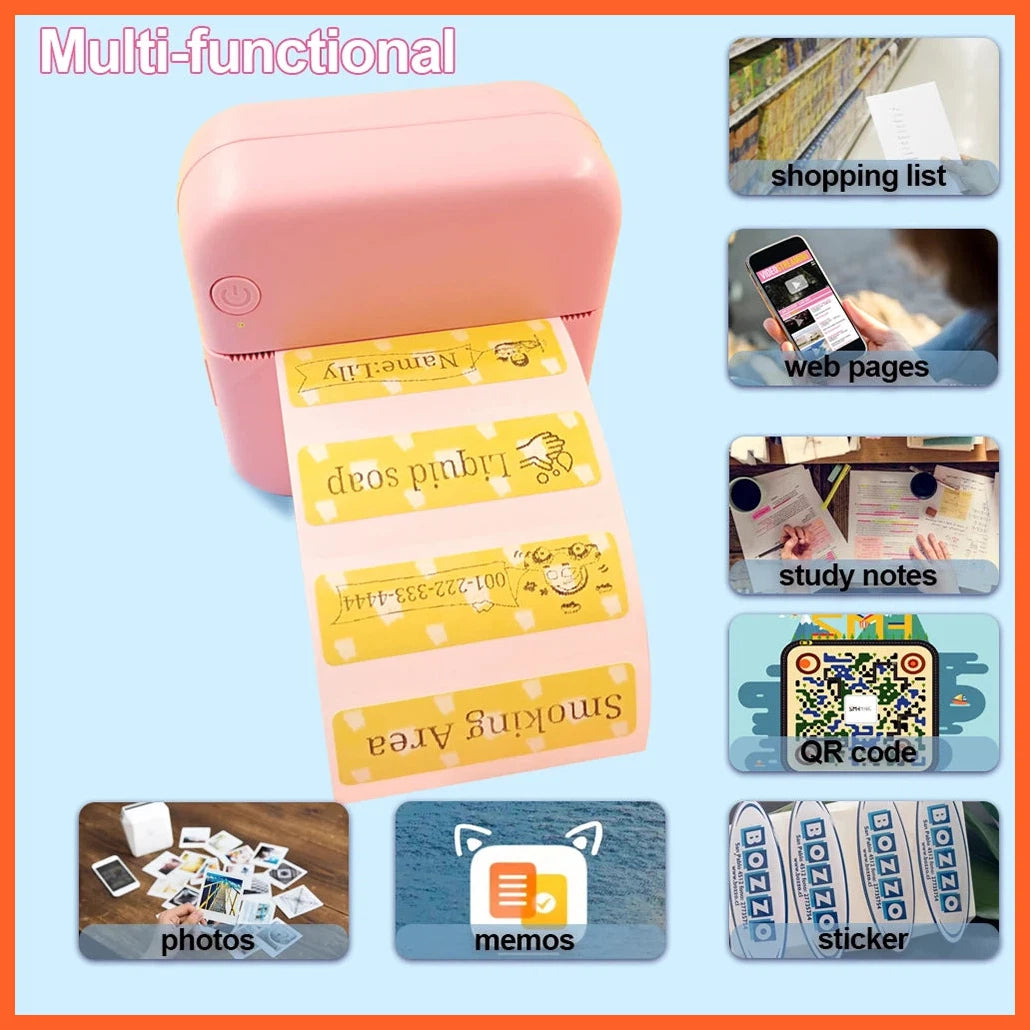 Mini Portable Thermal Printer Paper Photo Pocket Thermal Printer | Wireless Bt Connect Printers 200Dpi Photo Printer