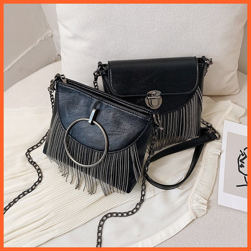 Handbag Women'S Rivet Tassel Shoulder Crossbody Chain Bag