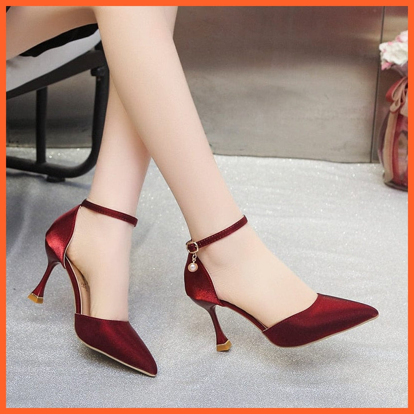 whatagift.com.au High Heels For Women | Red Color Buckle Strap Heels