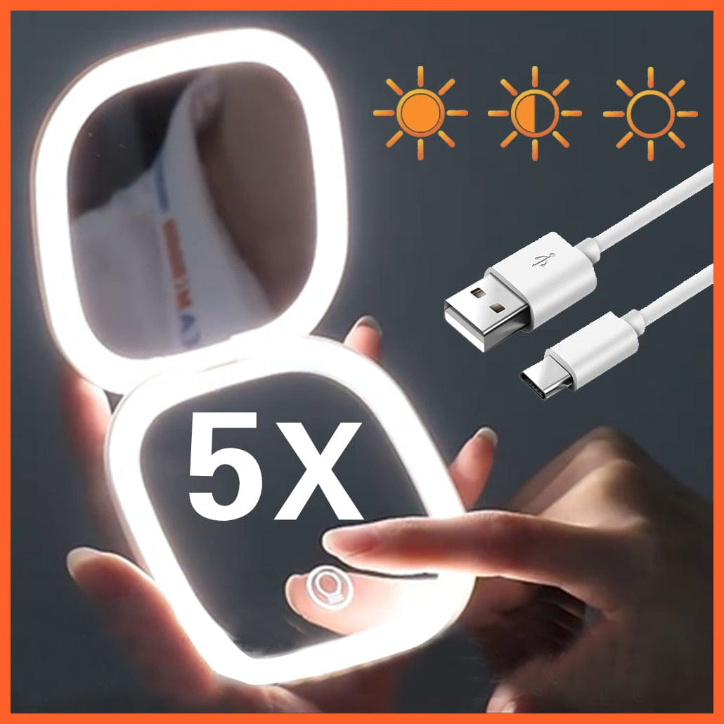 whatagift.com.au Mini Compact Rechargeable LED 5X Magnifying Makeup Mirror | Small Pocket Portable Travel Friendly Mirror