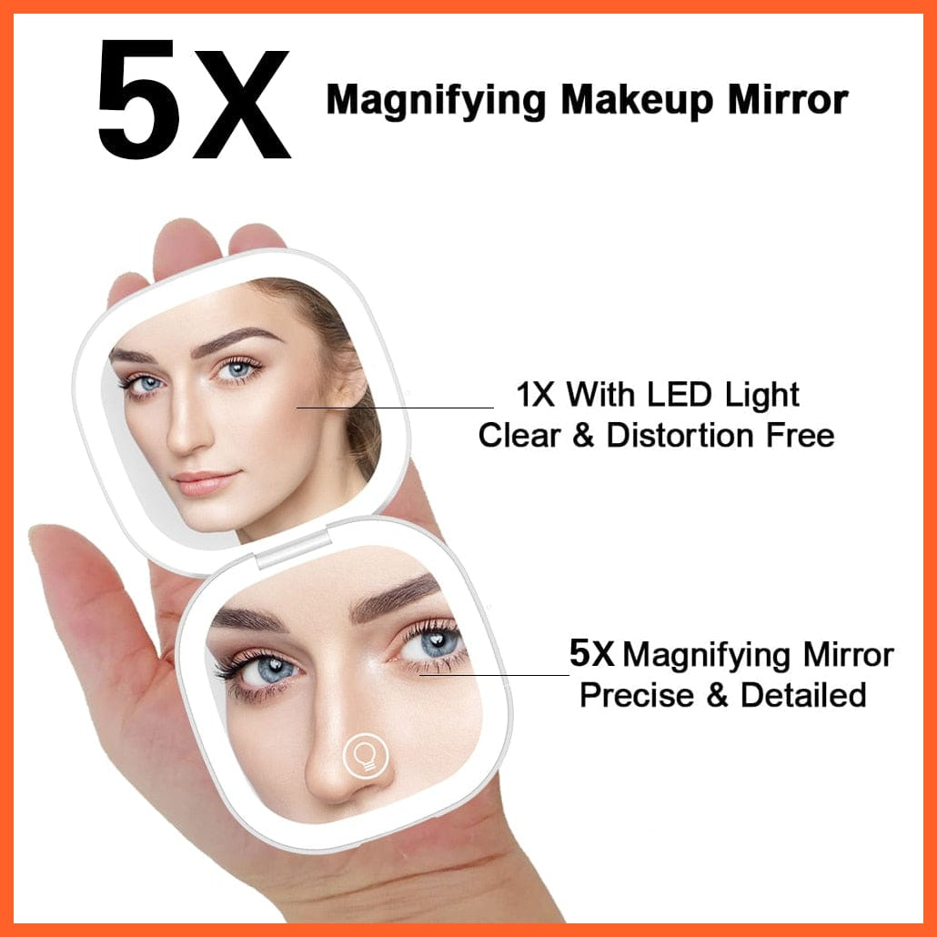 whatagift.com.au Mini Compact Rechargeable LED 5X Magnifying Makeup Mirror | Small Pocket Portable Travel Friendly Mirror