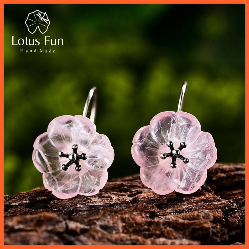 whatagift.com.au Pink Antique Silver 925 Sterling Silver Flower in the Rain Earrings