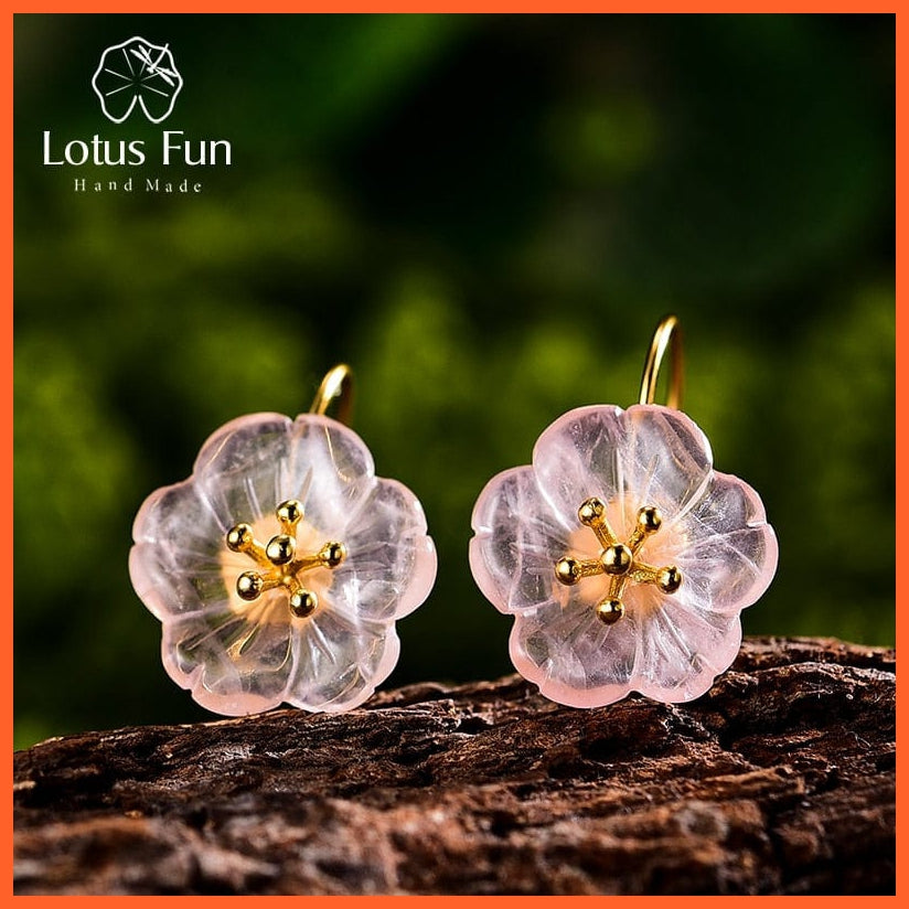 whatagift.com.au Pink  Gold 925 Sterling Silver Flower in the Rain Earrings