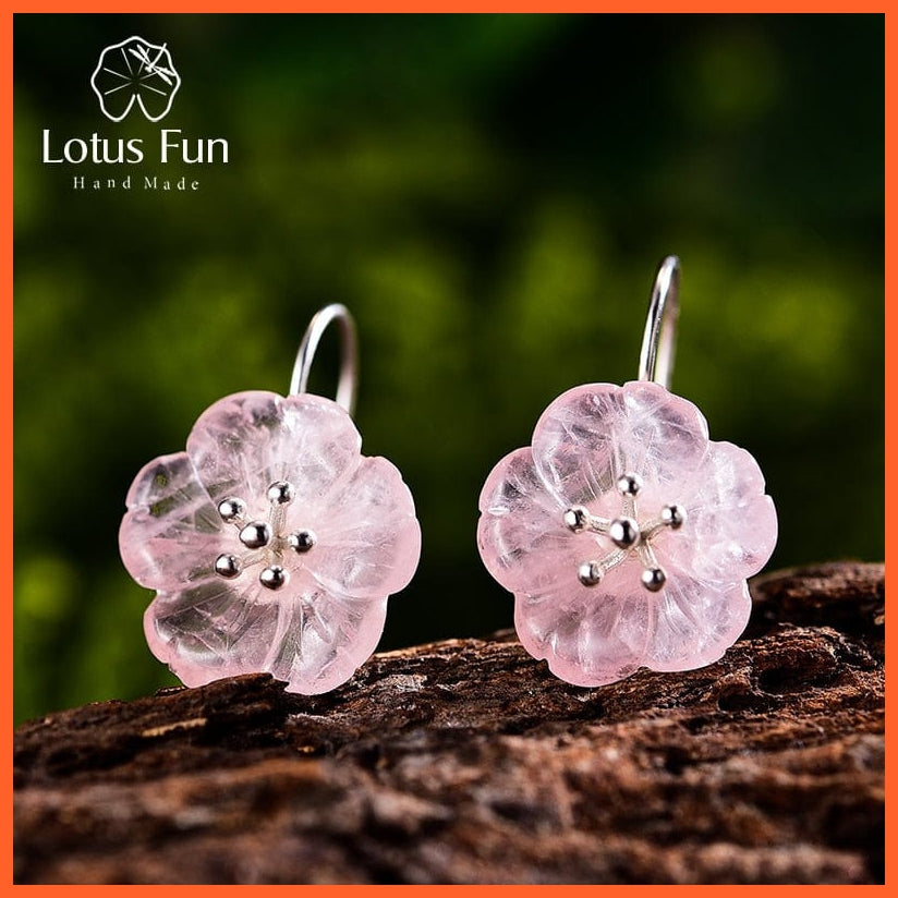 whatagift.com.au Pink  Silver 925 Sterling Silver Flower in the Rain Earrings