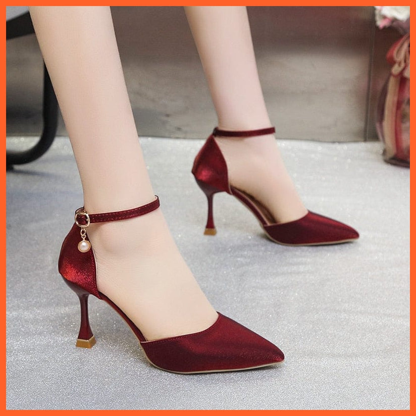 whatagift.com.au Red / 34 High Heels For Women | Red Color Buckle Strap Heels