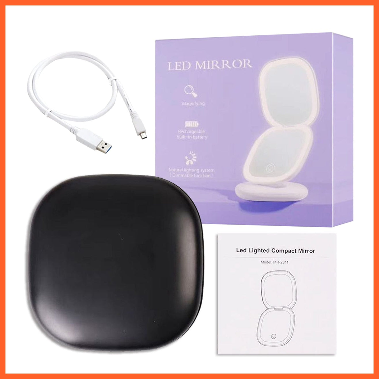 whatagift.com.au SME Double lamp B Mini Compact Rechargeable LED 5X Magnifying Makeup Mirror | Small Pocket Portable Travel Friendly Mirror