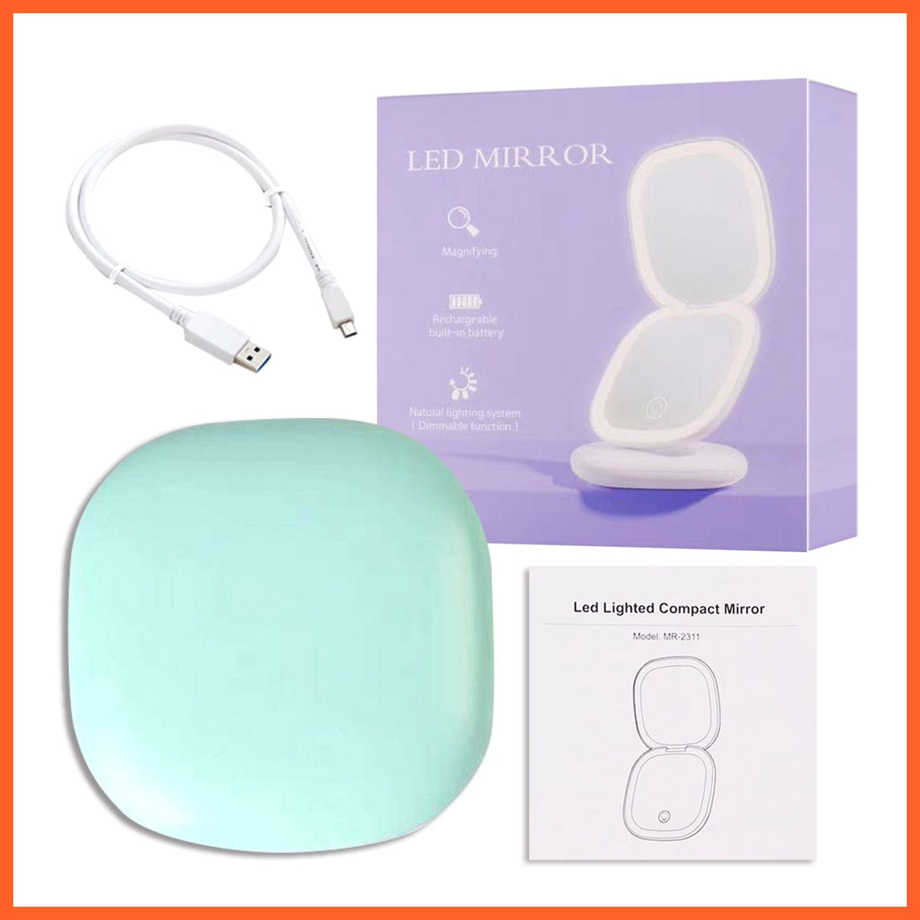 whatagift.com.au SME Double lamp G Mini Compact Rechargeable LED 5X Magnifying Makeup Mirror | Small Pocket Portable Travel Friendly Mirror