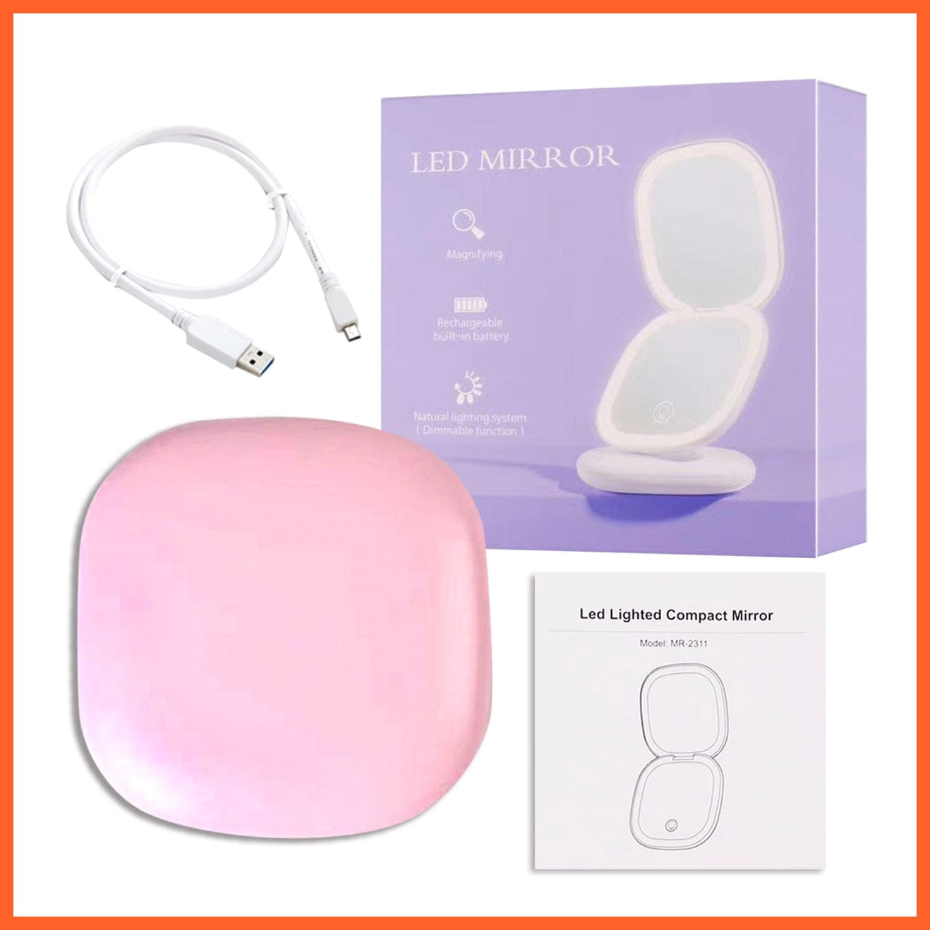 whatagift.com.au SME Double lamp P Mini Compact Rechargeable LED 5X Magnifying Makeup Mirror | Small Pocket Portable Travel Friendly Mirror