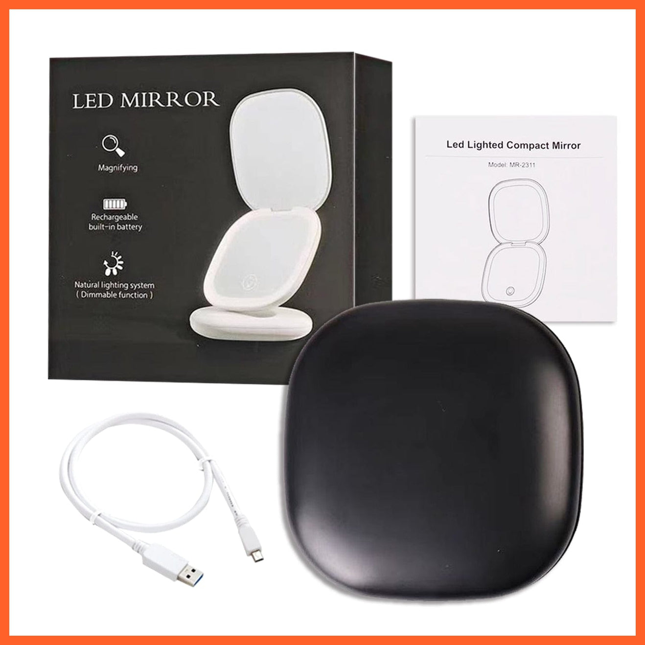 whatagift.com.au SME Single lamp B Mini Compact Rechargeable LED 5X Magnifying Makeup Mirror | Small Pocket Portable Travel Friendly Mirror