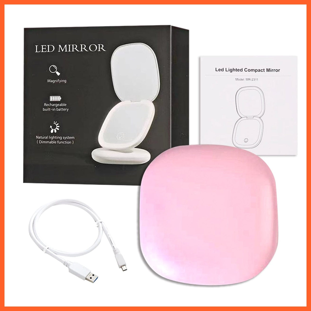 whatagift.com.au SME Single lamp P Mini Compact Rechargeable LED 5X Magnifying Makeup Mirror | Small Pocket Portable Travel Friendly Mirror