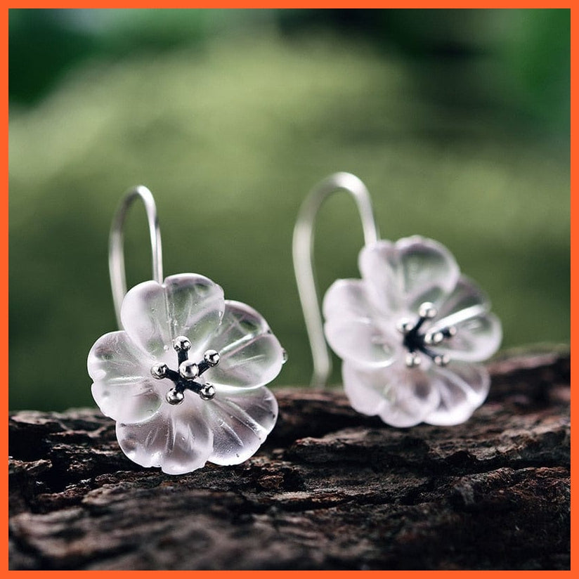 whatagift.com.au White Antique Silver 925 Sterling Silver Flower in the Rain Earrings