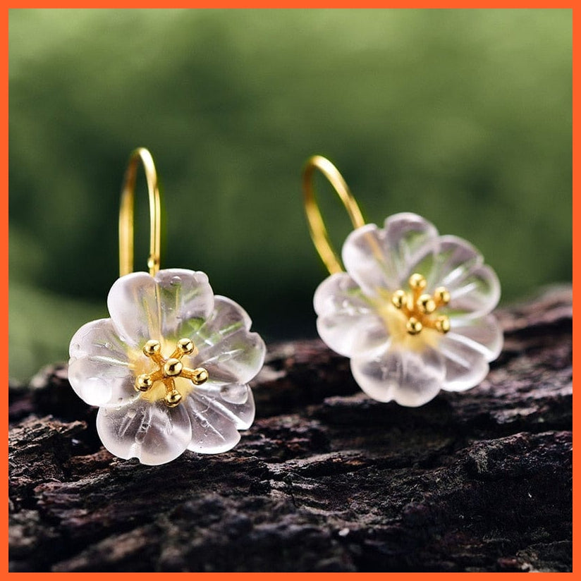 whatagift.com.au White Gold 925 Sterling Silver Flower in the Rain Earrings