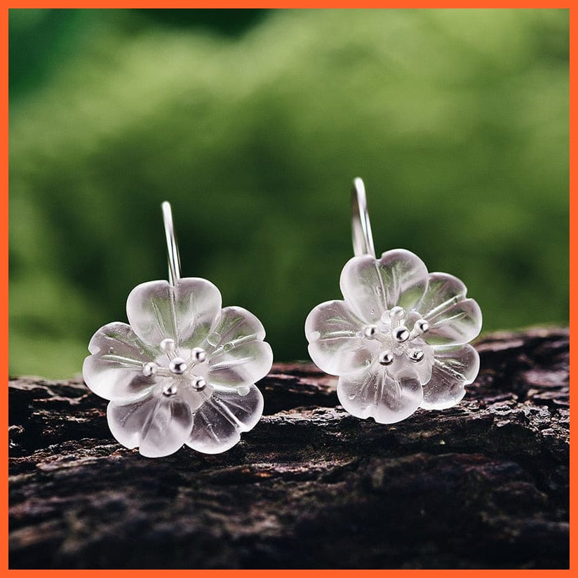 whatagift.com.au White Silver 925 Sterling Silver Flower in the Rain Earrings