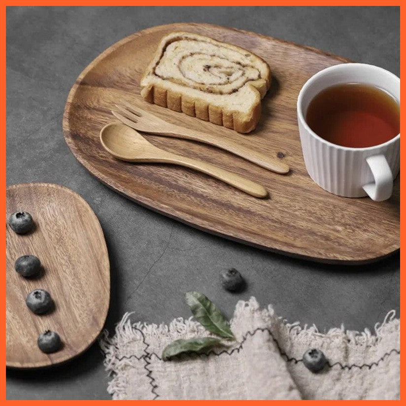 whatagift.com.au Whole Wood Irregular Oval Wood Pan Plate Saucer Tea Tray | Tableware Set