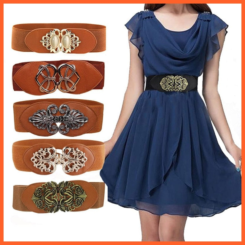 Amazon.com: E-Clover Belts for Women Gold Waist Skinny Stretch Belt for  Dresses Metal Waistband Leaf : Clothing, Shoes & Jewelry